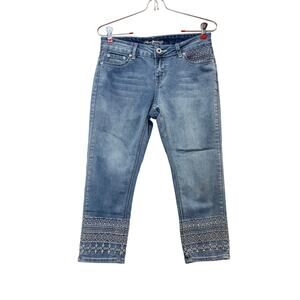 Love IndigoY2K Boho Embroidered Capri Jeans Size 4 Indie Festival Denim Fairy